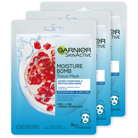 Garnier Skin Active Moisture Bomb Tissue Mask blue Trio