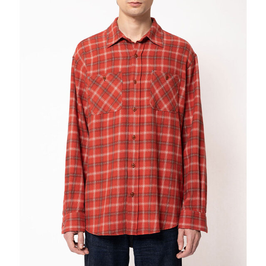 Filip Flannel Lumber Check Poppy Red Shirt