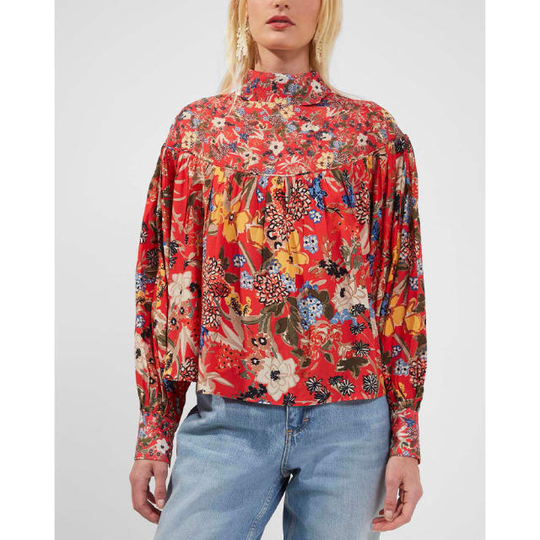 Blosson Delphine Collared Red Top Shirt
