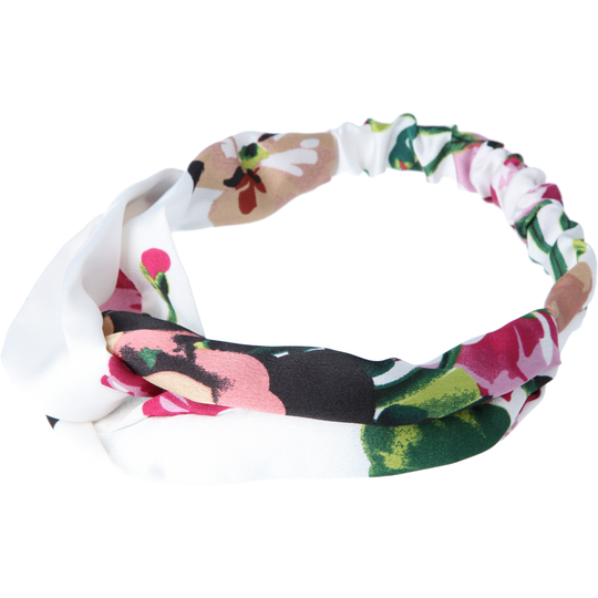 LYKO Headband Floral Pattern Satin White