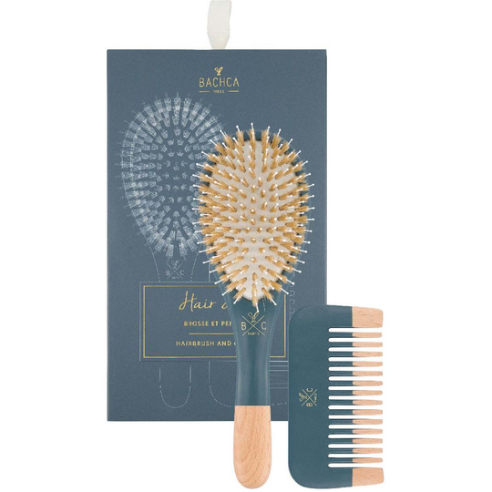 BACHCA Hair Kit Brush Boar and Nylon + wooden mirror + cotton pouch Da