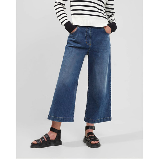 Stretch Denim White Culottes Trousers