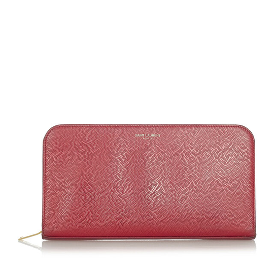 Ysl Leather Zip Around Wallet