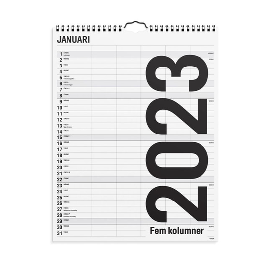 Familjekalender 2023 Black and white 5 kolumner