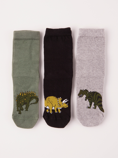 3-pack strumpor med antislip och dinosaurier