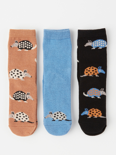 3-pack strumpor med bältdjur