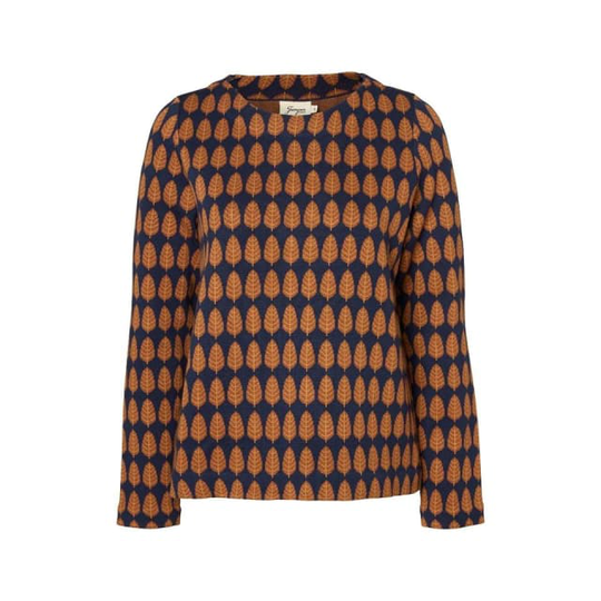 Bladmönstrad Jumper I Bomull - Delilah Blue