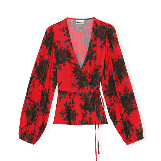 Wrap Blouse Printed Crepe