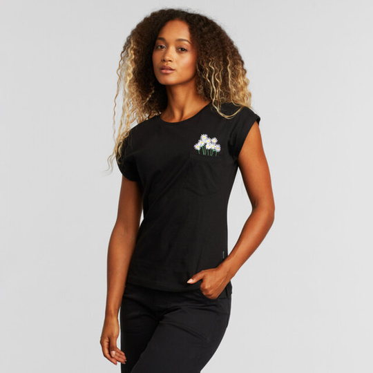T-shirt Visby Flower Pocket Black