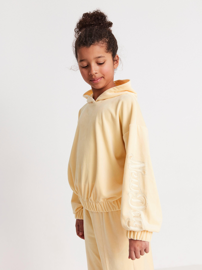 Hoodie i velour med strass