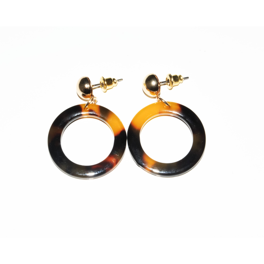 Dazzling Earrings gold stud with brown leo plastic