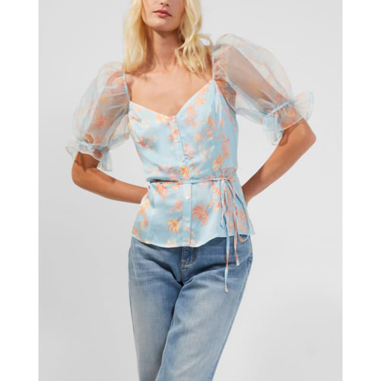 Elitan River Blue Daisy Drape Top Shirt