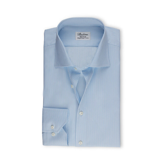 Light Blue Pinstriped Fitted Body Shirt
