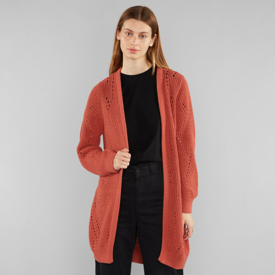 Cardigan Idre Pointelle Knit Terracotta Red