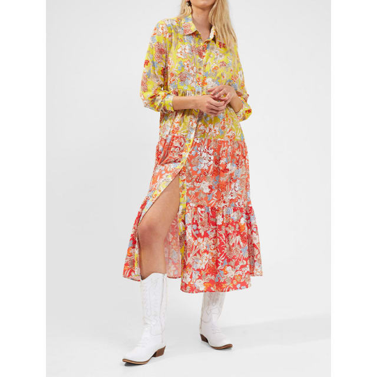 Blossom Tiered Button Front Red Dress Dresses