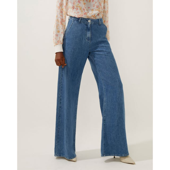 Zuzi Linen Blend Soft Wide Leg Blue Jean Trousers