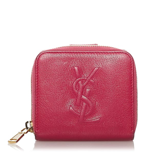 Ysl Leather Zip Around Small Wallet