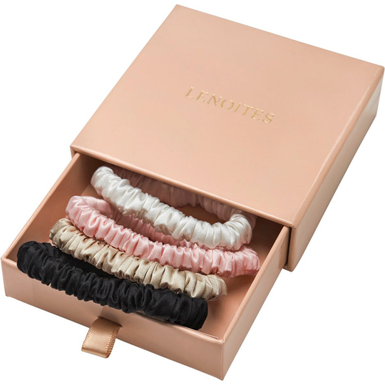 Mulberry Silk Skinny Scrunchies, 4 pcs Lenoites Hårsnoddar