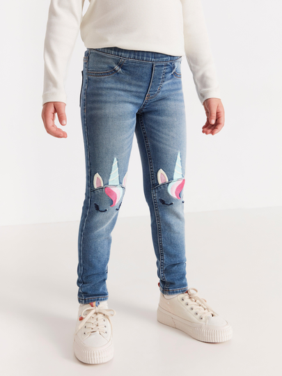 SARA Slim jeans med normalhög midja och knäapplikation