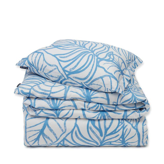 White/Blue Printed Cotton Sateen Bed Set