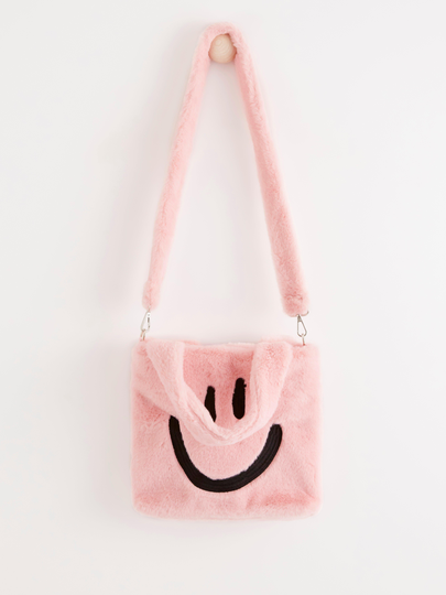 Väska i fuskpäls med smiley