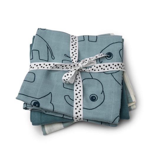 Burp cloth 3-pack GOTS Deer friends Blue