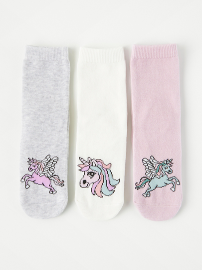 3-pack strumpor med antislip och enhörningar
