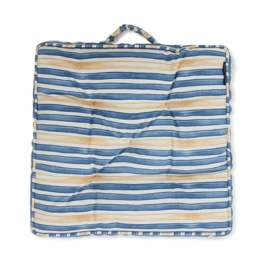 Blue/Oat Striped Cotton Outdoor/Indoor Cushion