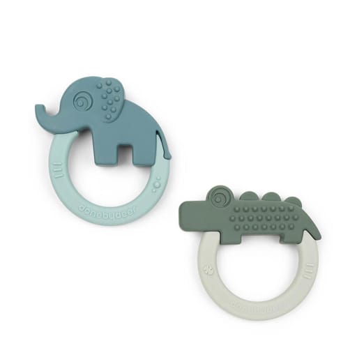 Teether 2-pack Deer friends Green/Blue