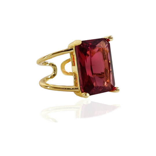 Domino Crystal Ring Silver/rose Red