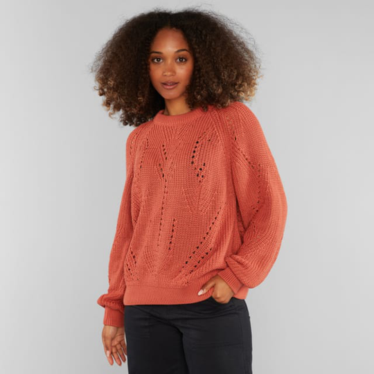 Sweater Ockelbo Pointelle Knit Terracotta Red