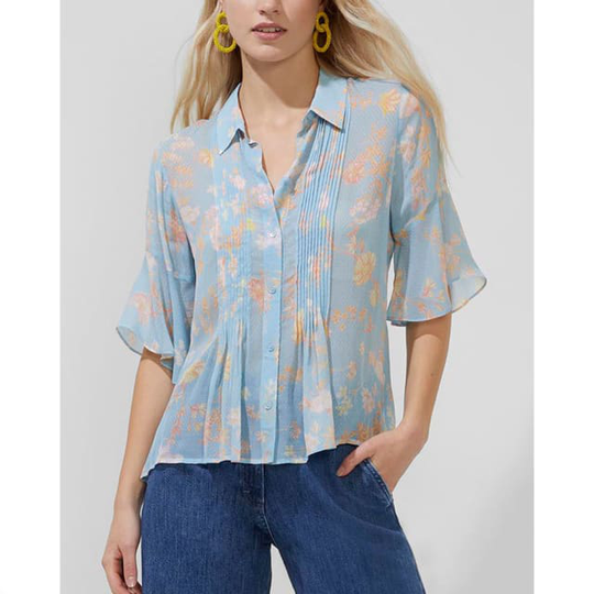 Diana Dobbie Pintuck Blue Shirt Shirt