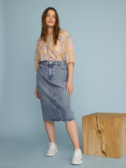 Midikjol i denim
