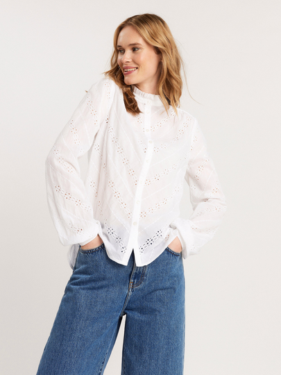 Bomullsblus med broderie anglaise