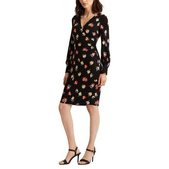 Floral Surplice Jersey Dress