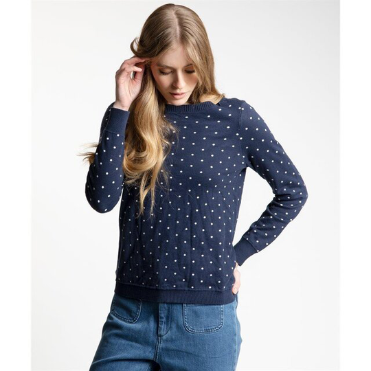 Finstickad Prickig Bomullsjumper - Fredrika Navy