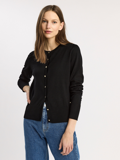 Finstickad svart cardigan