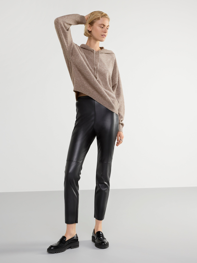 High waist byxa i läderimitation