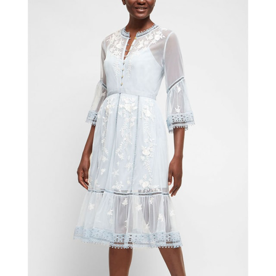 Arabelle Blue Embroidered Dress Dresses