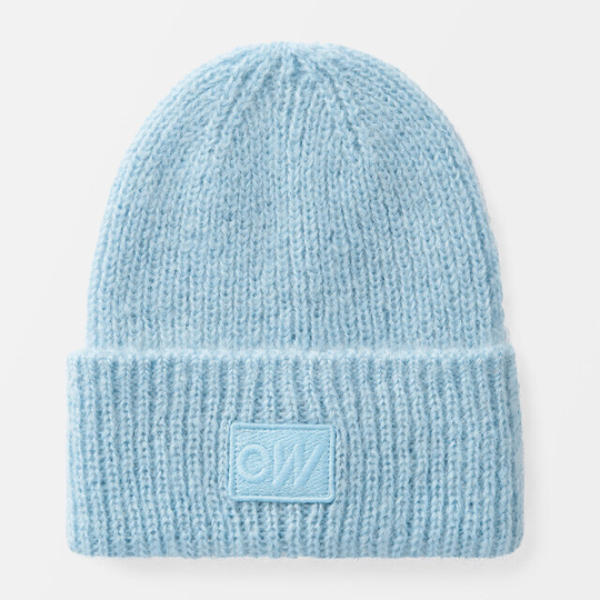 Borstad, stickad beanie med logga