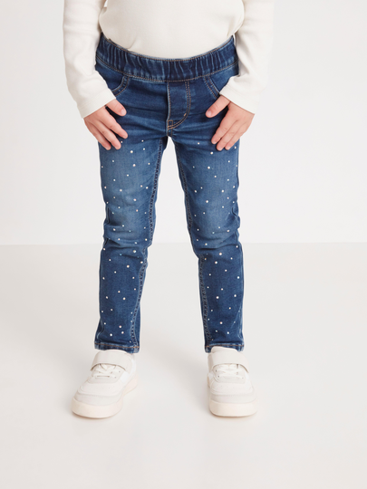 SARA Slim jeans med normalhög midja och strass
