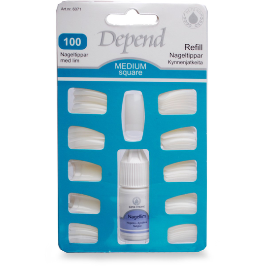 Depend Nageltippar med Lim 100 Medium Square