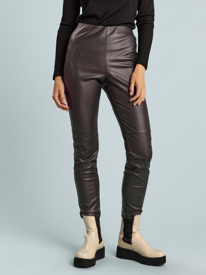 High waist byxa i läderimitation