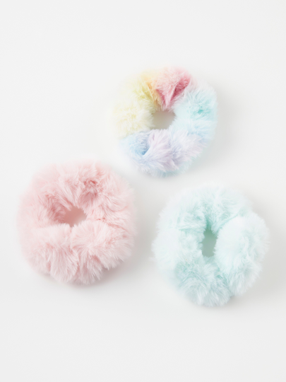 3-pack hårscrunchies i fuskpäls