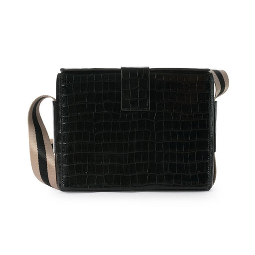 Croco Leather Black Box Bag